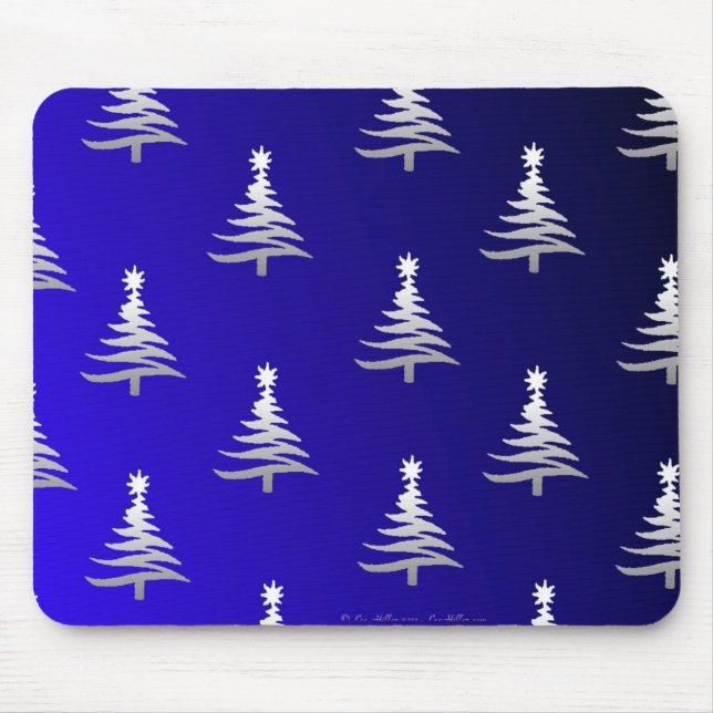 Weihnachtsbäume Silber auf Cobalt Blue Mousepad (Vorne)