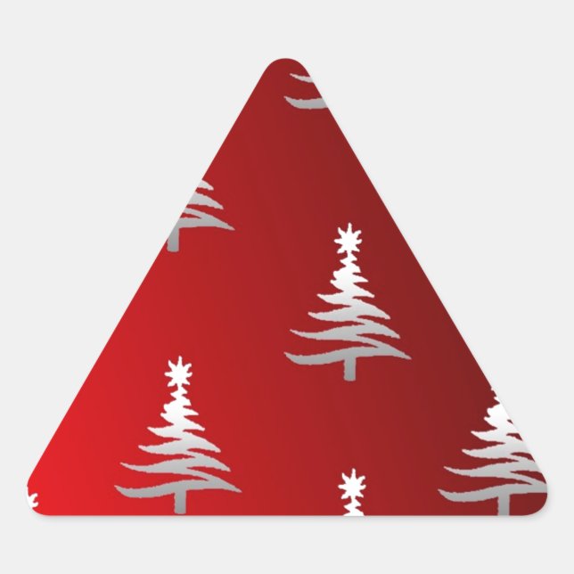Weihnachtsbäume Silber auf Rot Dreieckiger Aufkleber (Vorderseite)