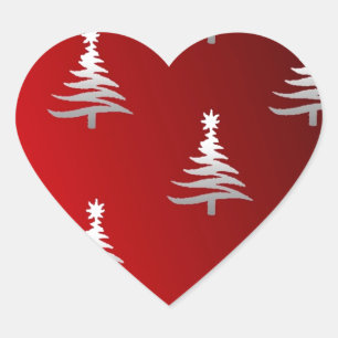 Weihnachtsbäume Silber auf Rot Herz-Aufkleber