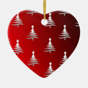 Weihnachtsbäume Silber auf Rot Keramik Ornament