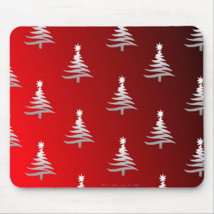 Weihnachtsbäume Silber auf Rot Mousepad