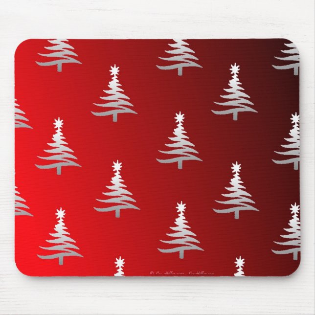 Weihnachtsbäume Silber auf Rot Mousepad (Vorne)