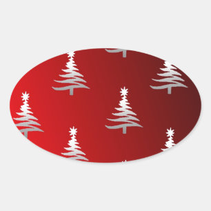 Weihnachtsbäume Silber auf Rot Ovaler Aufkleber