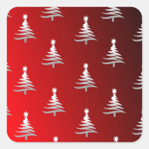 Weihnachtsbäume Silber auf Rot Quadratischer Aufkleber
