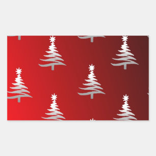 Weihnachtsbäume Silber auf Rot Rechteckiger Aufkleber