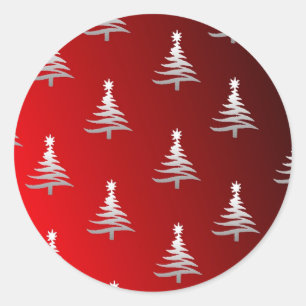 Weihnachtsbäume Silber auf Rot Runder Aufkleber