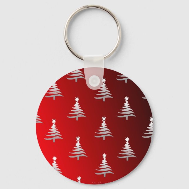 Weihnachtsbäume Silber auf Rot Schlüsselanhänger (Vorderseite)