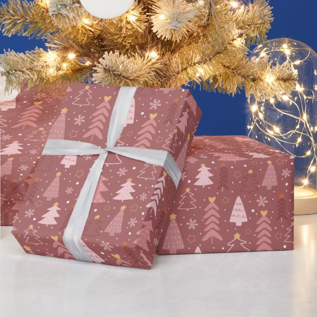 Weihnachtsbäume Snowflake Rose Gold Rosa Weihnacht Geschenkpapier (Feiertage)