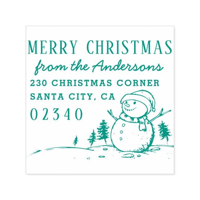 Weihnachtsbäume & Snowman Name & Rücksendeadresse Permastempel (Design)