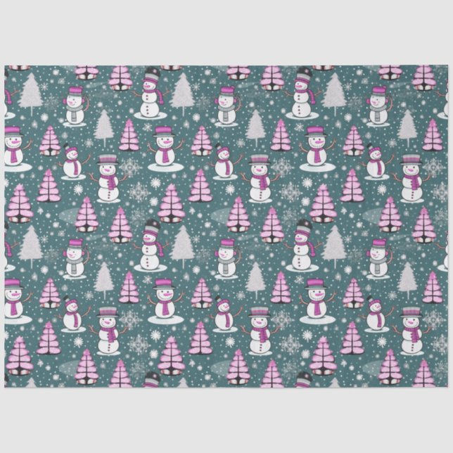Weihnachtsbäume Snowmen Schneeflocken Grüne Weihna Seidenpapier (Vorderseite)
