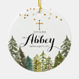 Weihnachtsbaume Taufkirche Gott segne Keramik Ornament
