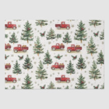 Weihnachtsbäume und alte rote Lastwagen