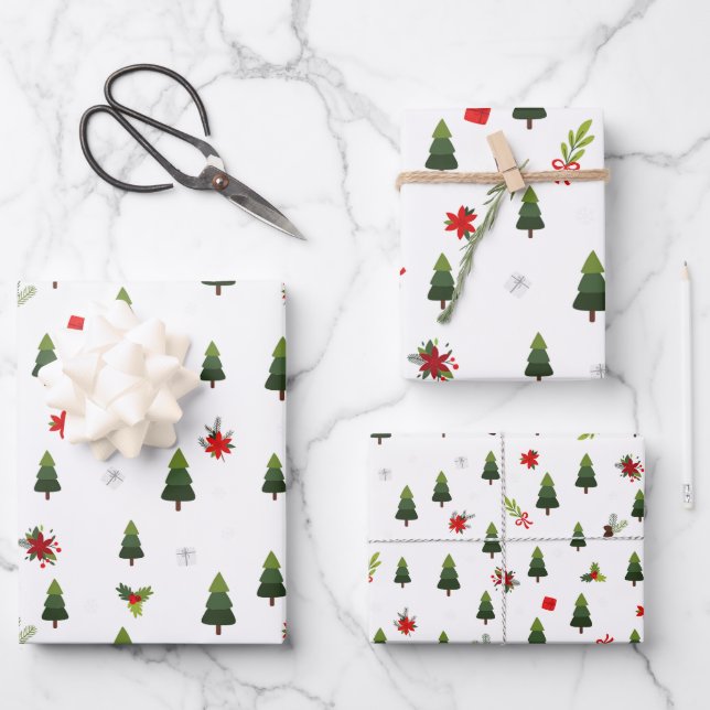 Weihnachtsbäume und -bäume geschenkpapier set (Vorderseite)