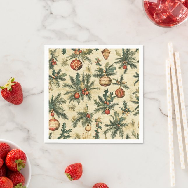 Weihnachtsbäume und Berries Dekoupage Serviette (Beispiel)