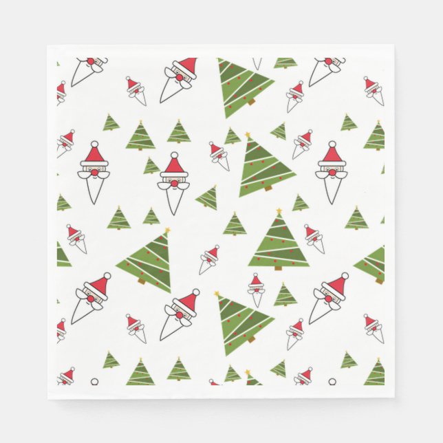 Weihnachtsbäume und der Weihnachtsmann Serviette (Vorderseite)