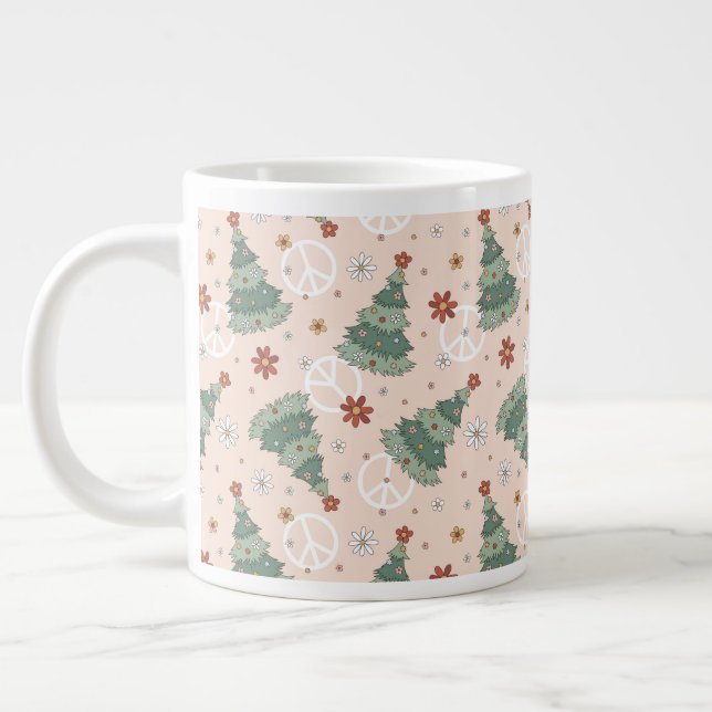 Weihnachtsbäume und Friedenszeichen Muster Jumbo-Tasse (Links)