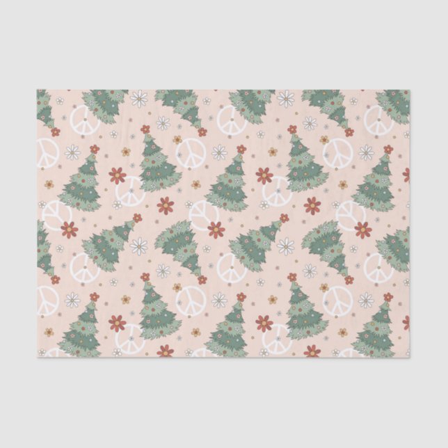 Weihnachtsbäume und Friedenszeichen Muster Seidenpapier (Vorderseite)