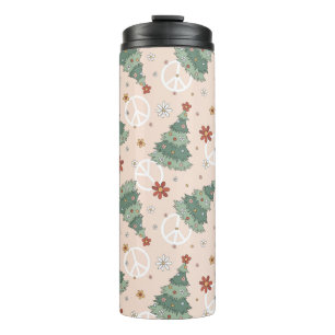 Weihnachtsbäume und Friedenszeichen Muster Thermosbecher