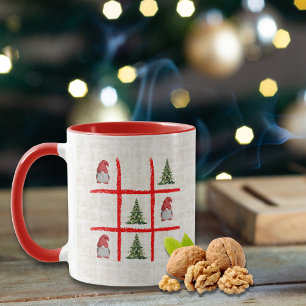 Weihnachtsbäume und Gnom Tic Tac Toe Karte zum Spi Tasse
