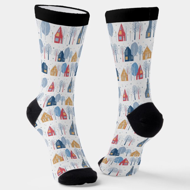 Weihnachtsbäume und Häuser Socken (Gewinkelt)