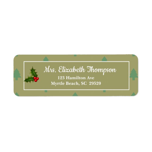 Weihnachtsbäume und Holly-Rücksendeadressen-Aufkle (Vorne)
