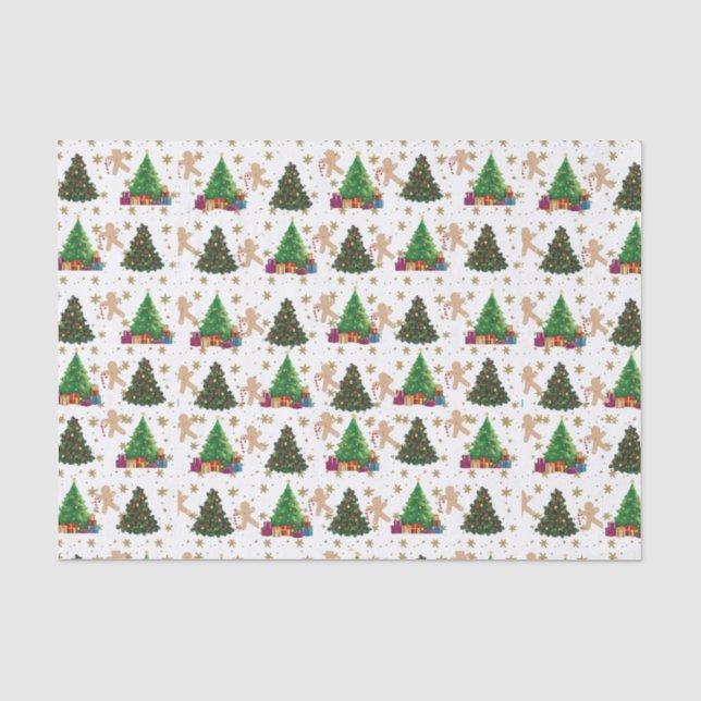 Weihnachtsbäume und Lebkuchen Seidenpapier (Vorderseite)