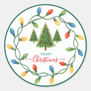 Weihnachtsbäume und Lichterdesign Runder Aufkleber