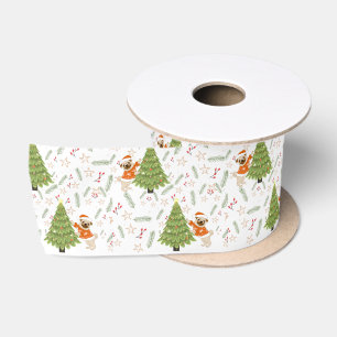 Weihnachtsbäume und Mops-Hundemuster Satinband