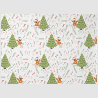 Weihnachtsbäume und Mops-Hundemuster Seidenpapier