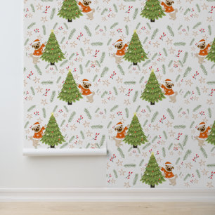Weihnachtsbäume und Mops-Hundemuster Tapete