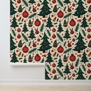 Weihnachtsbäume und Ornamente Festliches Muster Tapete