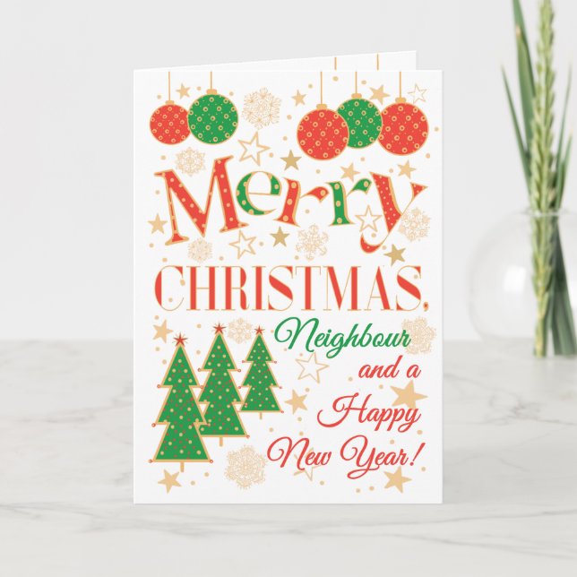 Weihnachtsbäume und Ornamente für die Nachbarn Karte (Vorderseite)
