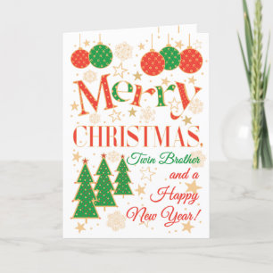 Weihnachtsbäume und Ornamente für Zwillingsbruder Karte