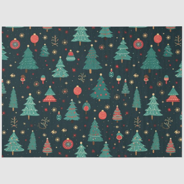 Weihnachtsbäume und Ornamente Schwarzes Weihnachts Seidenpapier (Vorderseite)