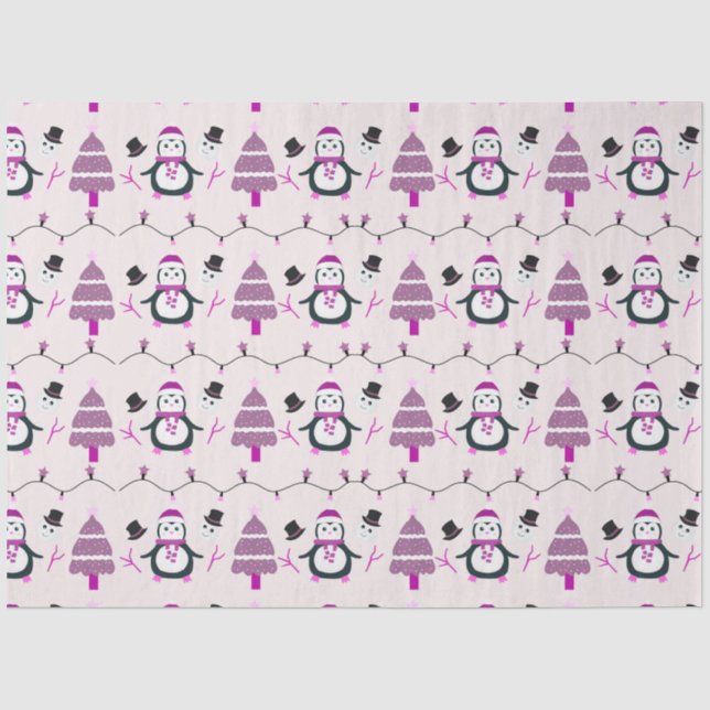 Weihnachtsbäume und Pinguine Weihnachten Seidenpapier (Vorderseite)