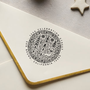 Weihnachtsbäume und Rentieradresse in Skandinavien Gummistempel