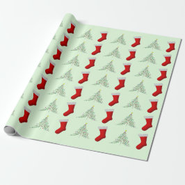Weihnachtsbäume und Rote Weihnachtsbäume - Strumpf Geschenkpapier