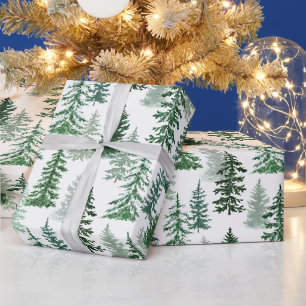 Weihnachtsbäume und Schnee im Wald Geschenkpapier
