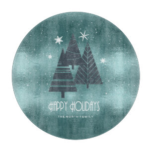 Weihnachtsbäume und Schneeflocken Aquamarin ID863 Schneidebrett