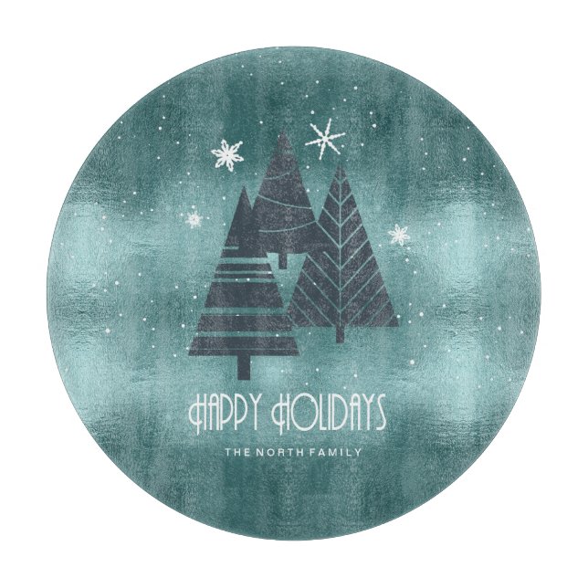 Weihnachtsbäume und Schneeflocken Aquamarin ID863 Schneidebrett (Vorderseite)