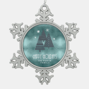 Weihnachtsbäume und Schneeflocken Aquamarin ID863 Zinn-Ornament