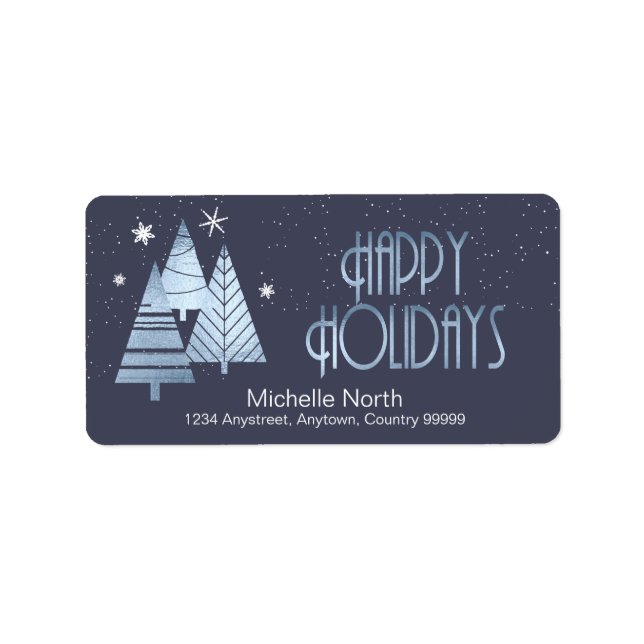 Weihnachtsbäume und Schneeflocken Blue ID863 Adressaufkleber (Vorne)