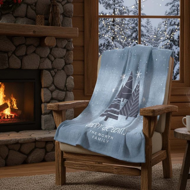 Weihnachtsbäume und Schneeflocken Blue ID863 Fleecedecke (Von Creator hochgeladen)