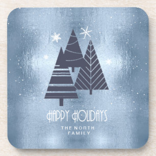 Weihnachtsbäume und Schneeflocken Blue ID863 Getränkeuntersetzer