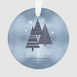 Weihnachtsbäume und Schneeflocken Blue ID863 Ornament