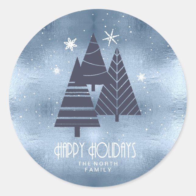 Weihnachtsbäume und Schneeflocken Blue ID863 Runder Aufkleber (Vorderseite)