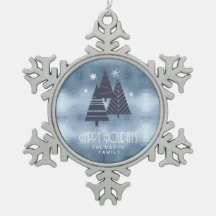 Weihnachtsbäume und Schneeflocken Blue ID863 Schneeflocken Zinn-Ornament
