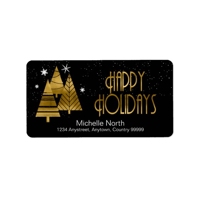 Weihnachtsbäume und Schneeflocken Gold-ID863 Adressaufkleber (Vorne)