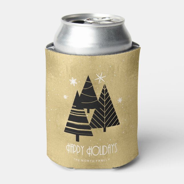 Weihnachtsbäume und Schneeflocken Gold-ID863 Dosenkühler (Kanne Vorderseite)