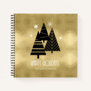 Weihnachtsbäume und Schneeflocken Gold-ID863 Notizbuch